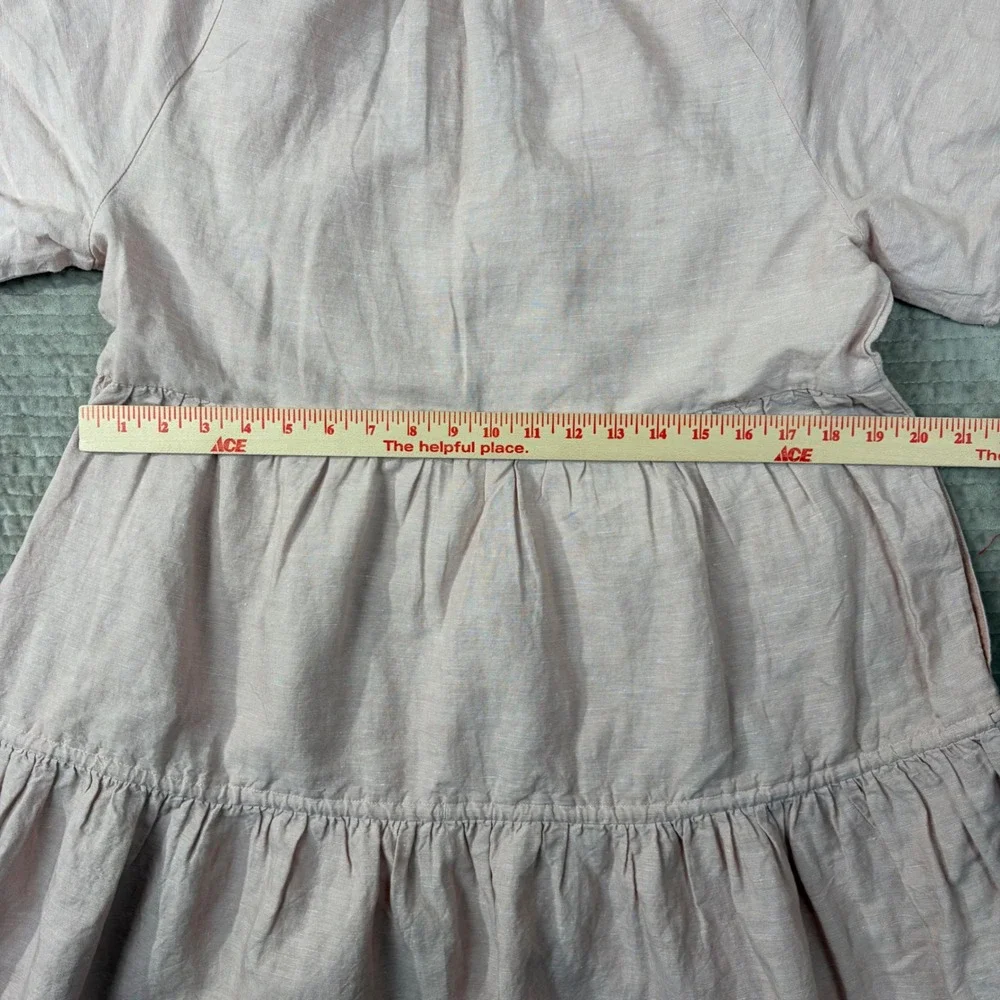 Madewell‎ Pink Linen Blend Tiered Mini Dress V-Neck Short Sleeve NE769 Large